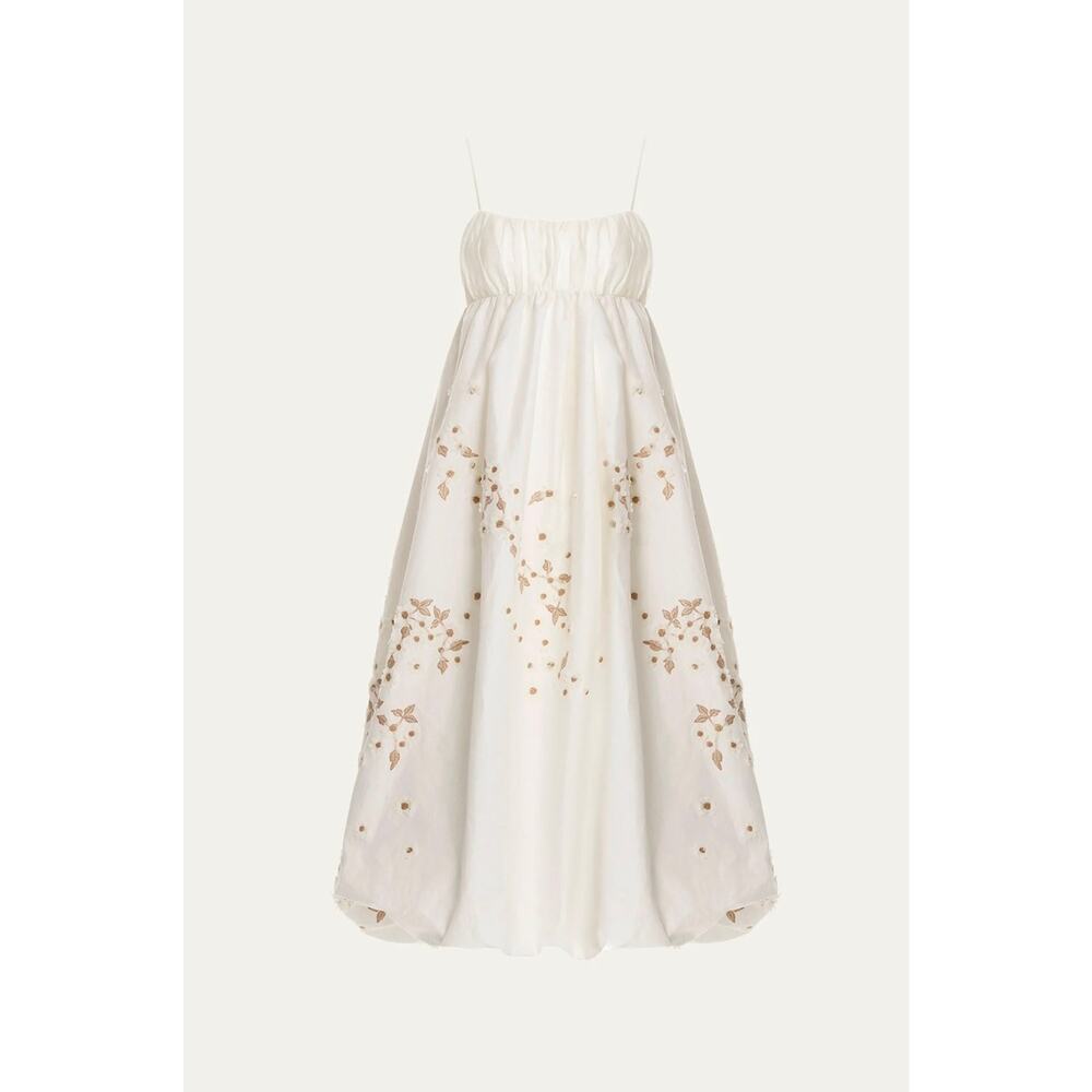 Agua by Agua Bendita Cream Midi Dress with Subtle Gold Floral Embroidery - Picture 4 of 10